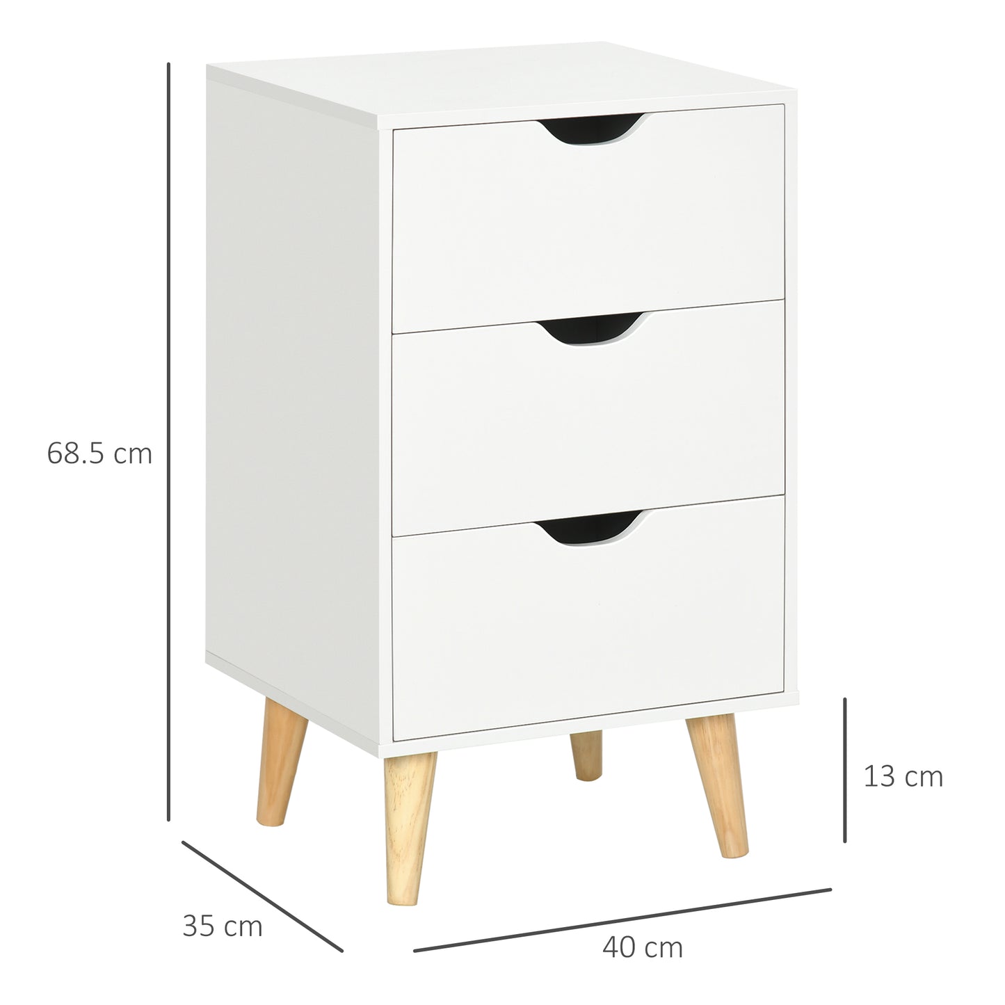 HOMCOM Set of 2 Bedside Tables Modern Nightstands With 3 Drawers and Solid Pine Wood Legs White