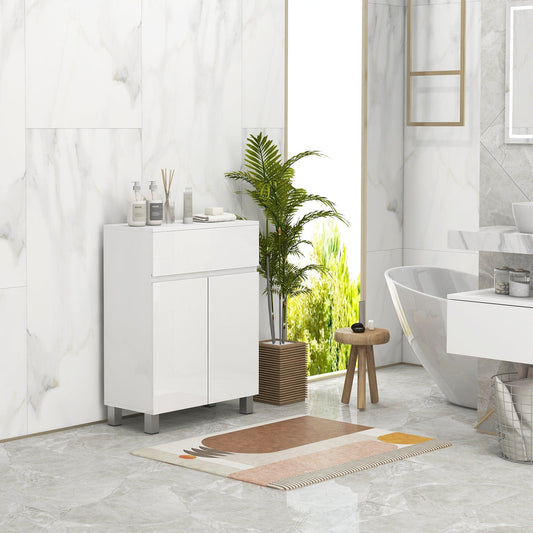Kleankin White Bathroom Cabinet with Drawer and Shelf - ALL4U RETAILER LTD