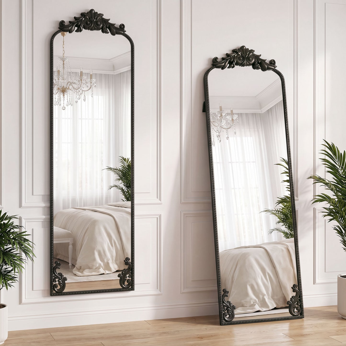 HOMCOM Baroque Full Length Floor Mirror With Black Metal Frame For Bedroom