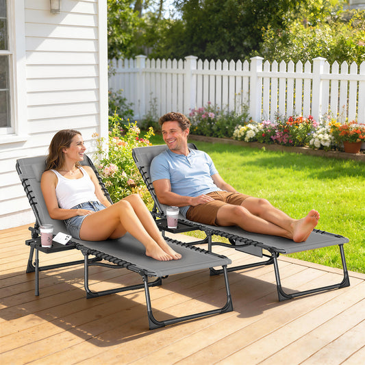 Outsunny Five Position Reclining Sun Loungers Set Of 2 Grey Outdoor Sun Loungers With Removable Pillow