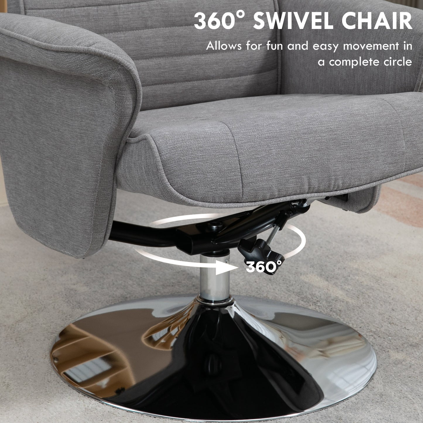 HOMCOM Swivel Recliner Chair With Footstool Velvet Upholstered Armchair With Ottoman Grey