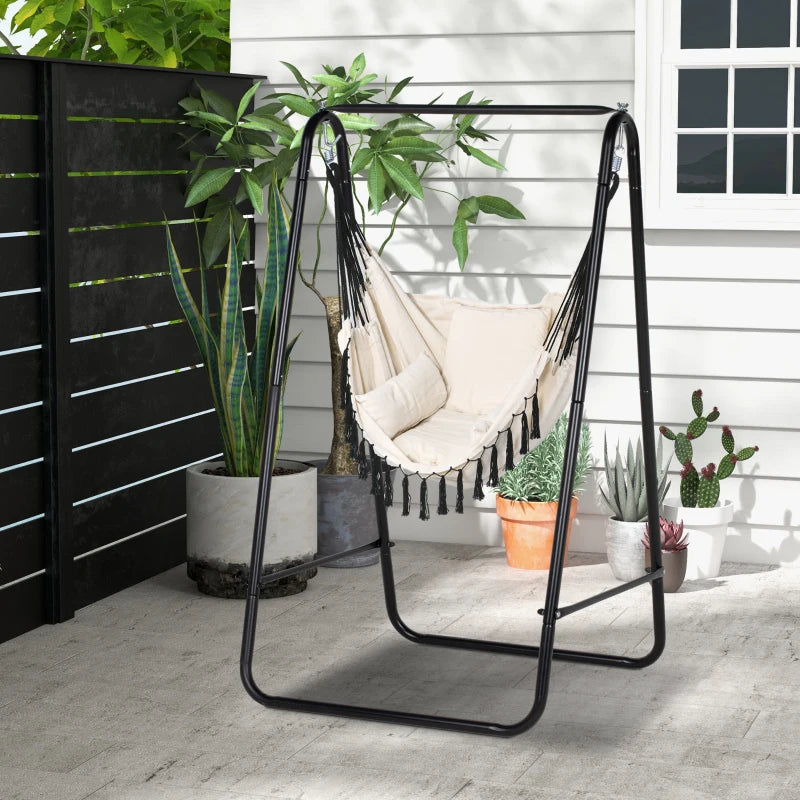 Outsunny Patio Hammock Chair w/ Stand, Hanging Chair w/ Cushion, Armrest, White - ALL4U RETAILER LTD