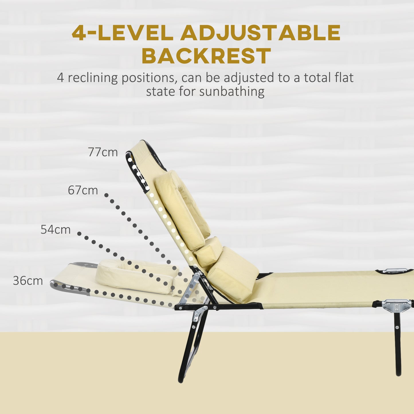 Outsunny Adjustable Reclining Sun Lounger Set of 2 with Pillow and Face Hole - Beige - ALL4U RETAILER LTD