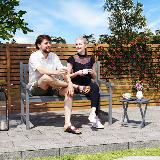 Outsunny 2 Seater Wooden Garden Bench Outdoor Patio Loveseat For Porch Grey Weather Resistant Poplar Wood