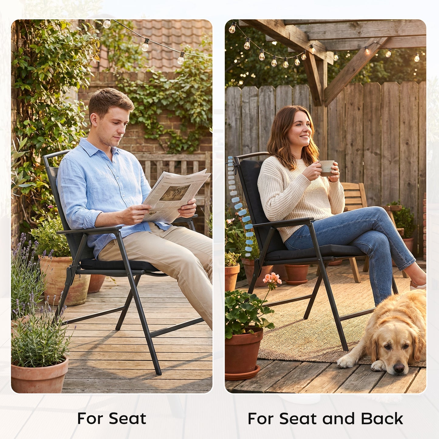 Outsunny Outdoor Seat Cushions Set Of 2 With Ties Waterproof Garden Pads Black 7cm High Density Foam