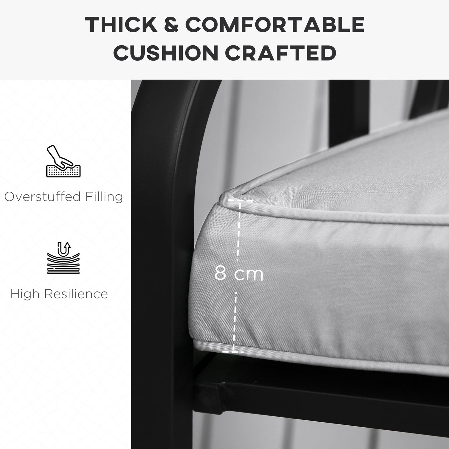 Outsunny Two Seater Garden Bench Cushion Light Grey Polyester Water Resistant Outdoor Seat Pad 120cm X 50cm