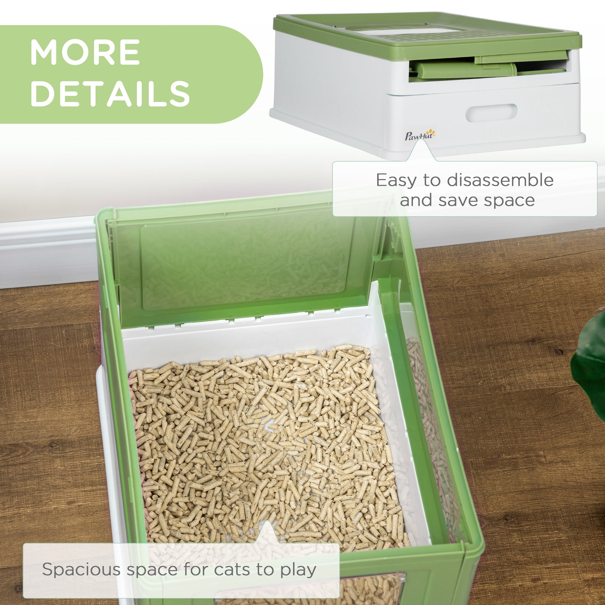 PawHut Enclosed Cat Litter Box with Front Entry, Portable Pet Toilet & Scoop - Lime Green - ALL4U RETAILER LTD