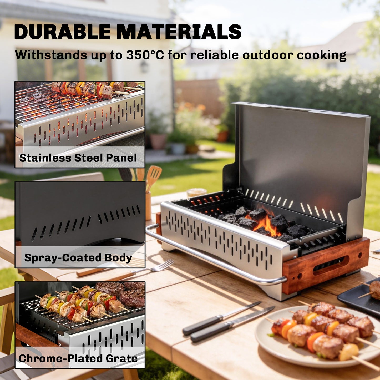 Outsunny Portable Folding Charcoal Barbecue Grill With Removable Charcoal Basin For Camping Picnic Garden Party Black