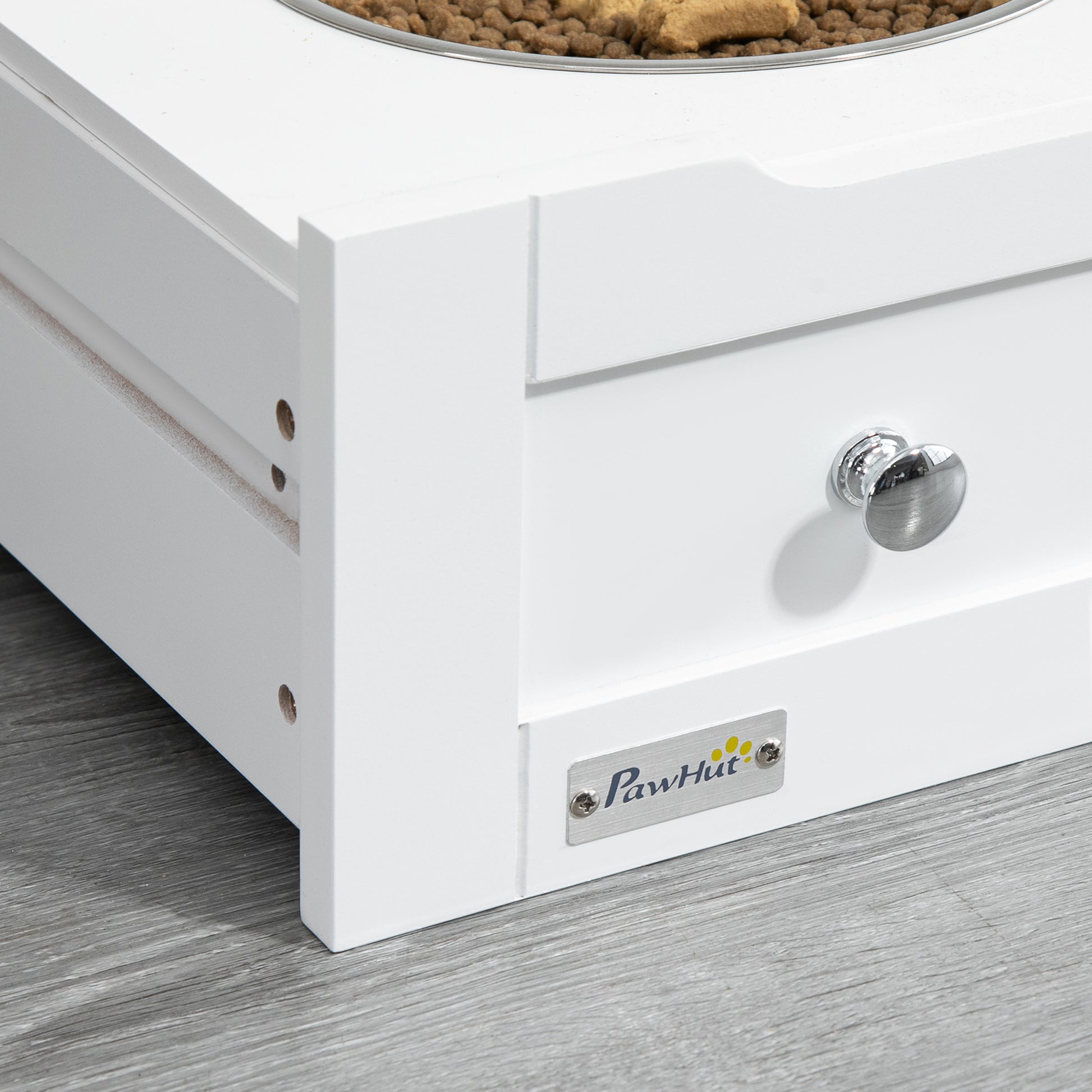 PawHut Elevated Pet Feeding Station with Storage Cabinet and Bowls - White Design - ALL4U RETAILER LTD