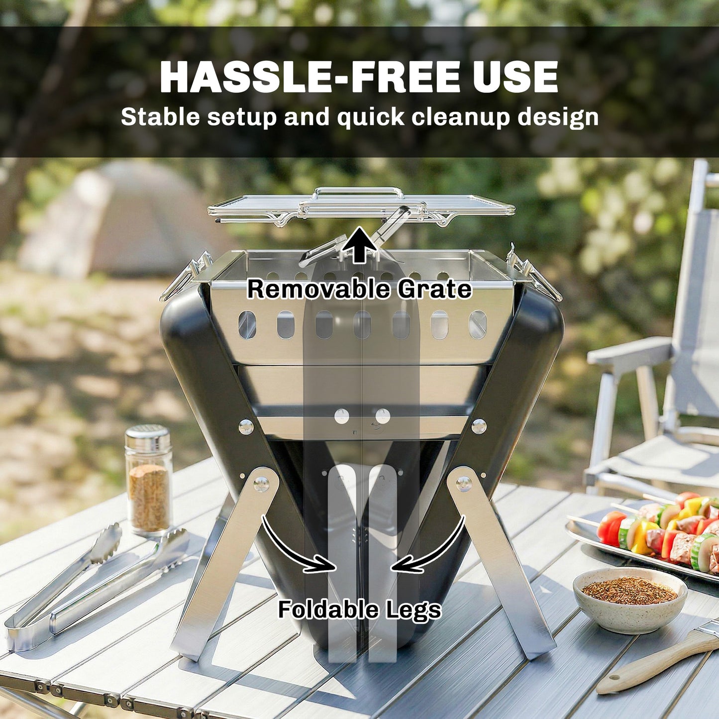Outsunny Portable Charcoal BBQ Grill Stainless Steel Tilting Grate for Camping Picnic Garden Black