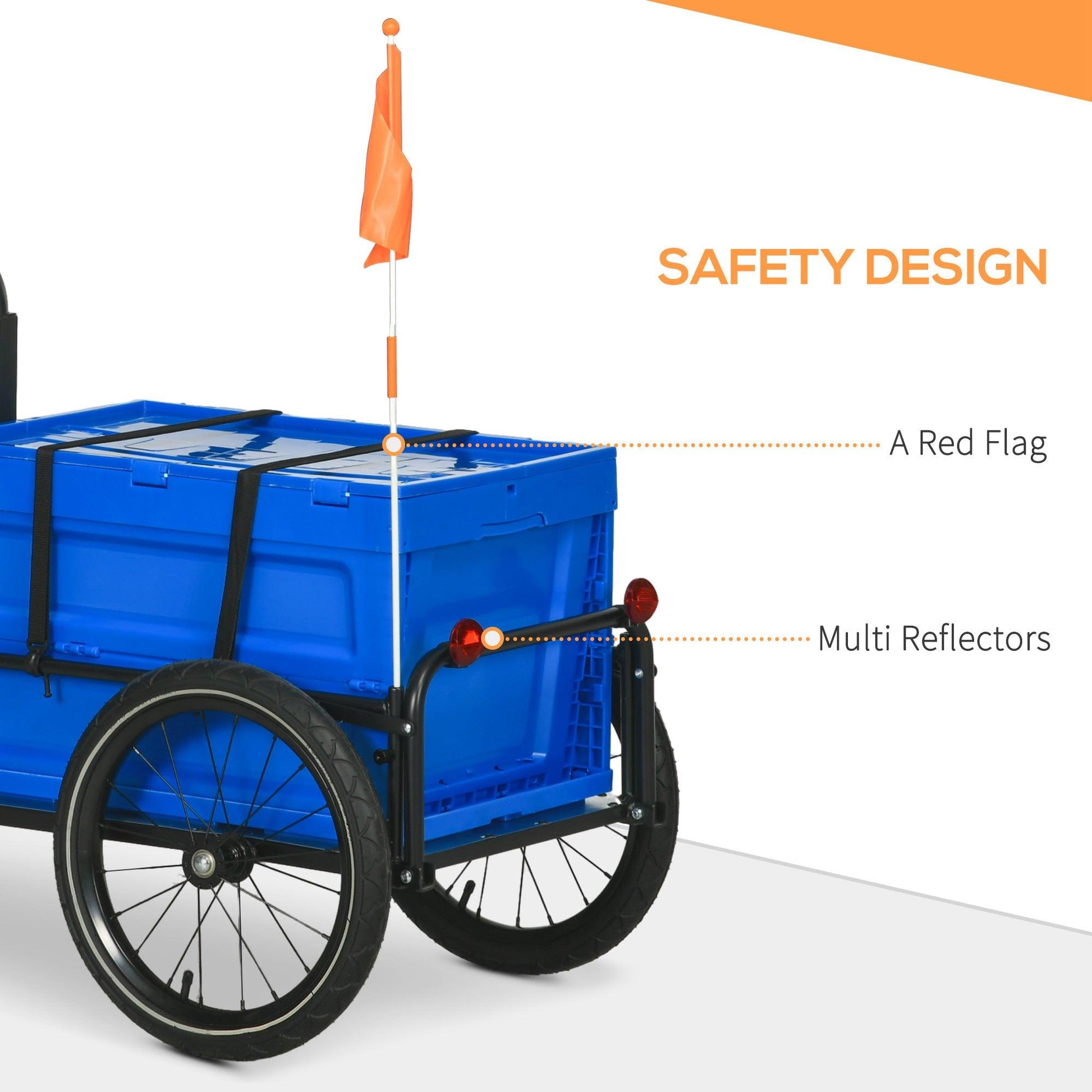 HOMCOM Steel Trailer for Bike, Bicycle Cargo Trailer with 65L Foldable Storage Box and Safe Reflectors, Max Load 40KG, Blue - ALL4U RETAILER LTD