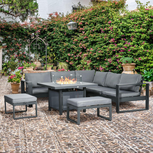 Outsunny 6-Piece Garden Furniture Set with Firepit Table Outdoor Sofa Aluminium - ALL4U RETAILER LTD