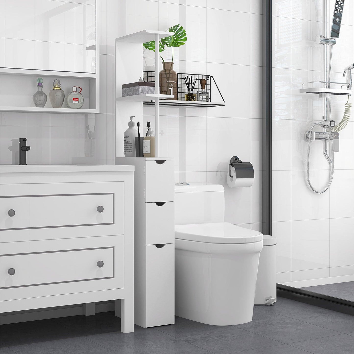 Kleankin Slim Bathroom Storage Cabinet, White - ALL4U RETAILER LTD