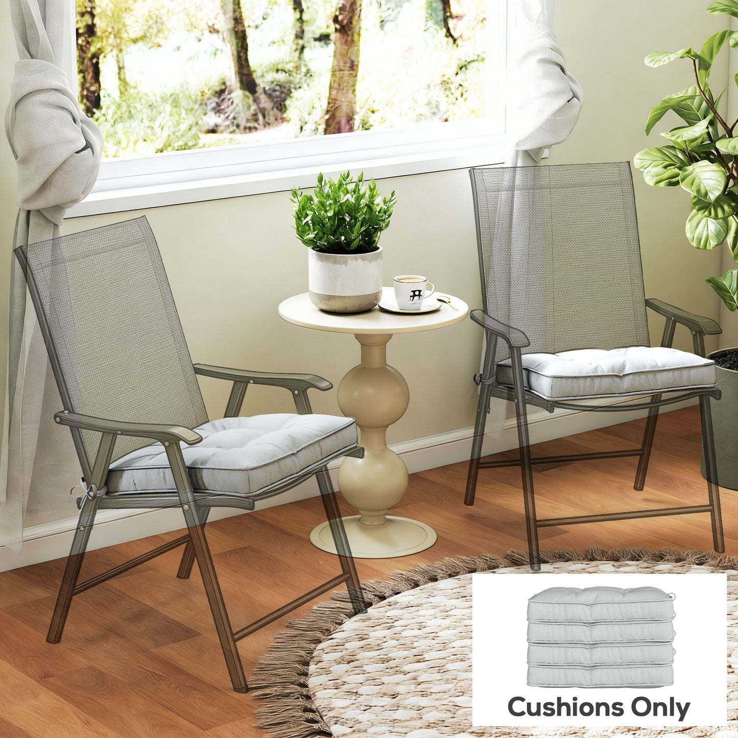 Outsunny Set of 4 Garden Chair Seat Cushions With Ties 42 x 42 cm Light Grey Replacement Pads