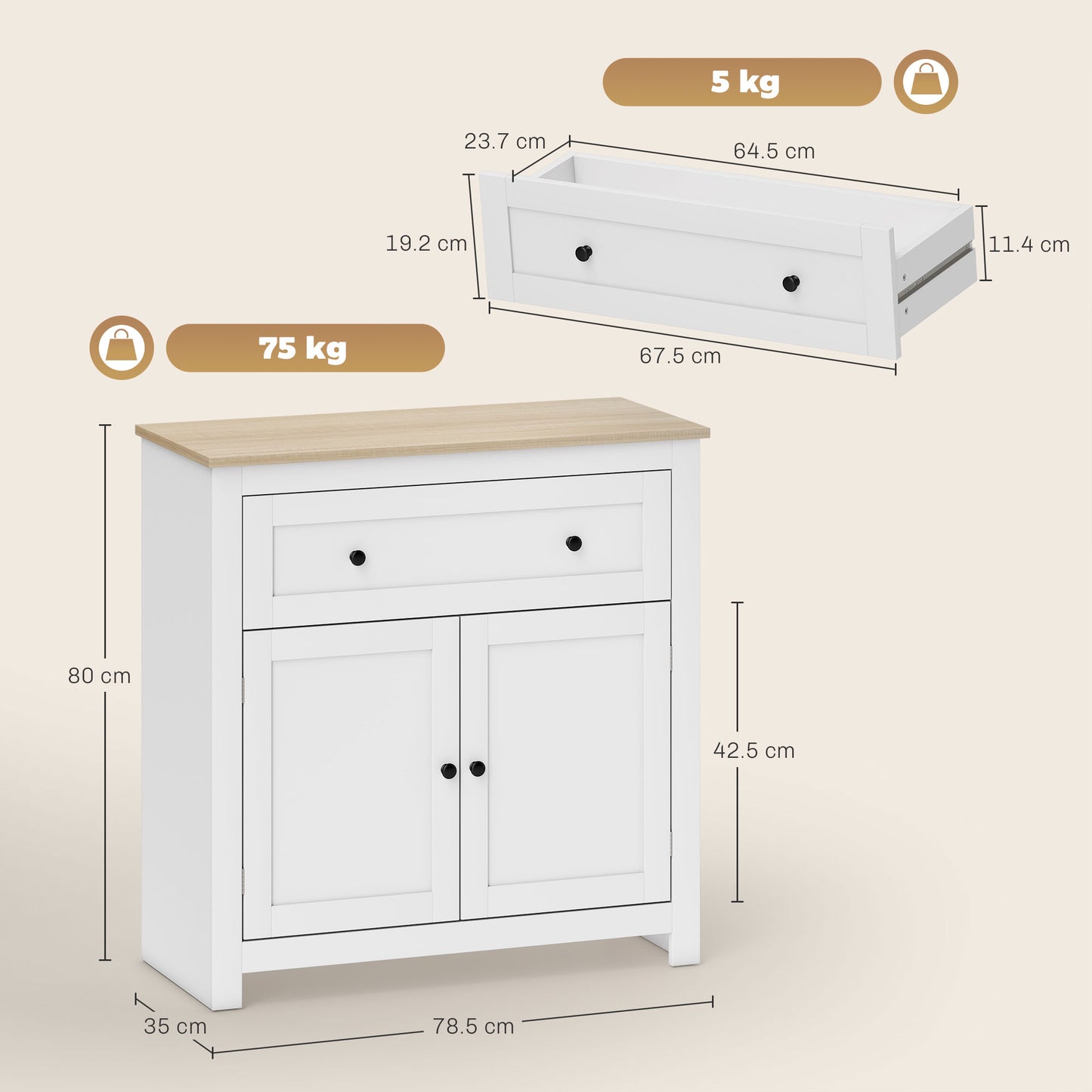 HOMCOM Sideboard Storage Cabinet With Adjustable Shelf Drawer And Double Doors White For Living Room Dining Room Hallway