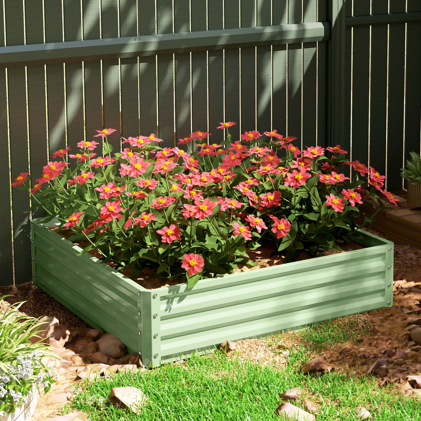 Outsunny Square Raised Garden Bed With Weatherized Steel Frame For Vegetables And Herbs 120 X 120 X 30cm Light Green
