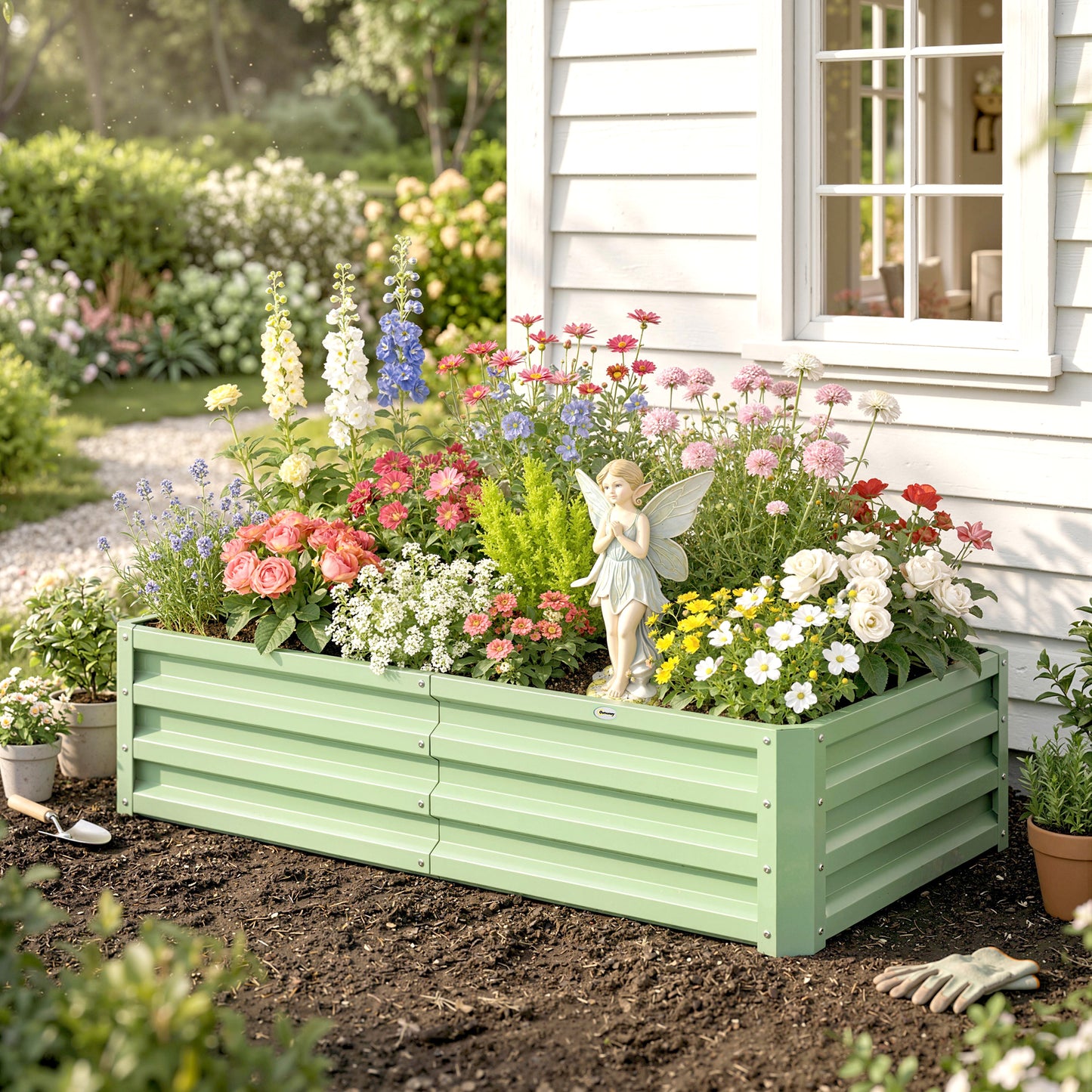 Outsunny Galvanised Raised Garden Beds Outdoor Planters For Herbs And Vegetables For Patio Balcony Garden