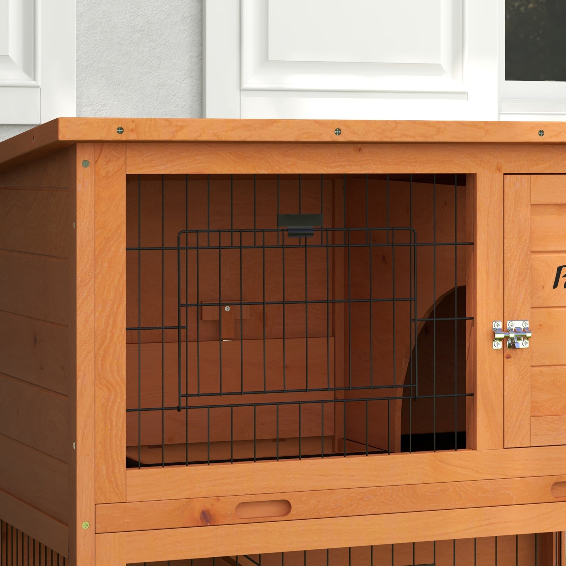 PawHut Two Tier Antiseptic Wood Rabbit Hutch 80cm Guinea Pig Hutch with Run Orange - ALL4U RETAILER LTD