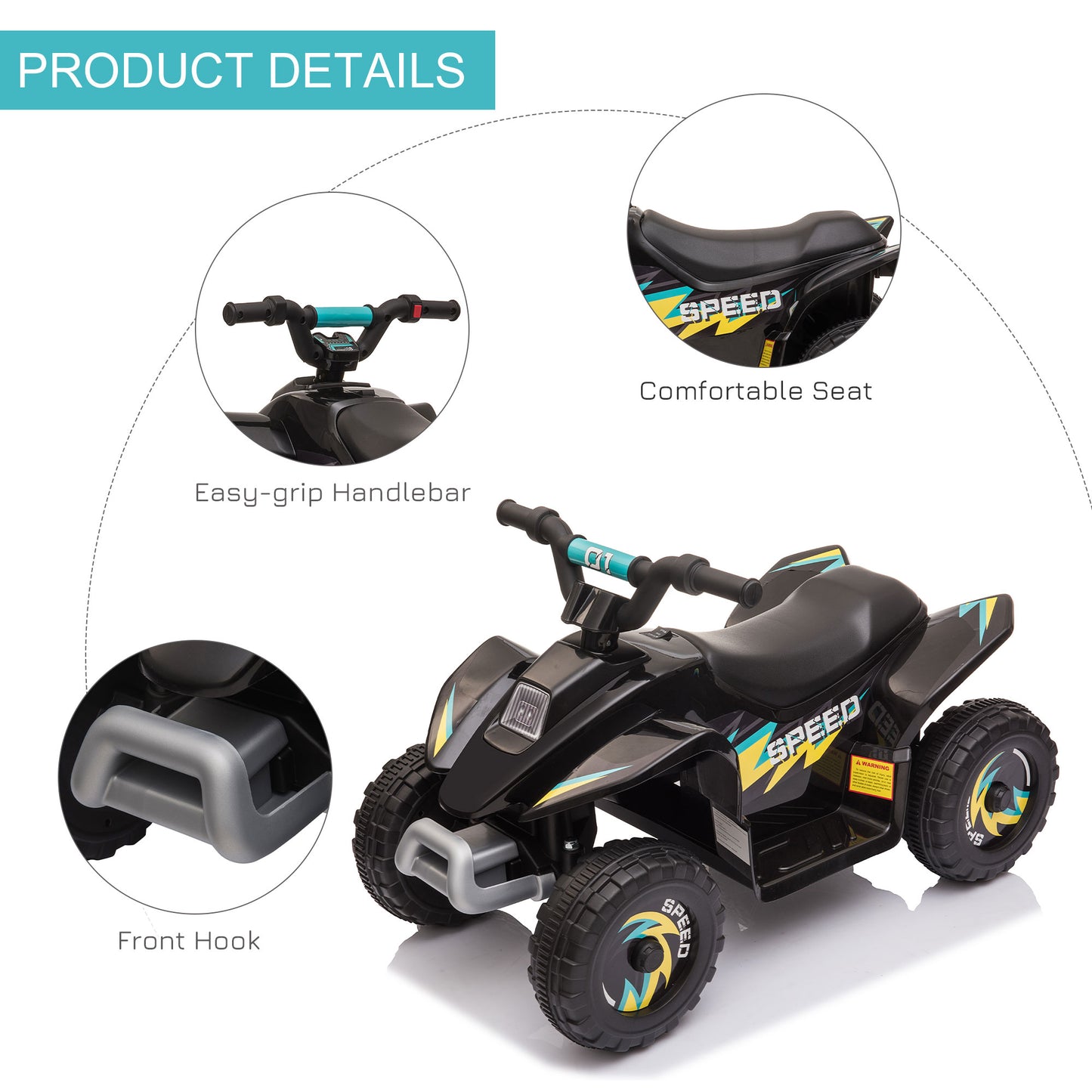 HOMCOM 6V Electric Kids ATV Ride-On Quad Bike with Forward/Reverse Functionality for Toddlers 18-36 Months - Black - ALL4U RETAILER LTD