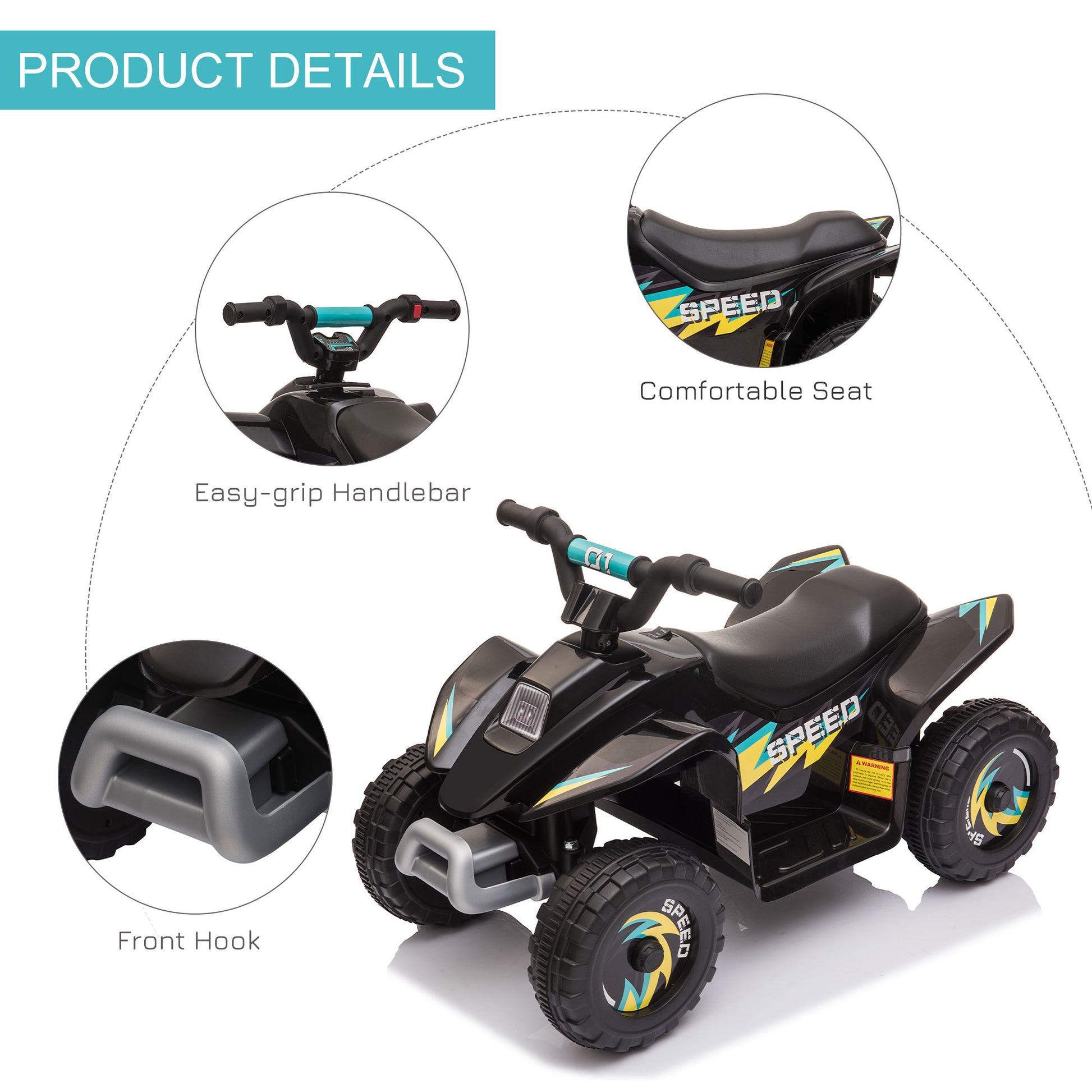 HOMCOM 6V Electric Kids ATV Ride-On Quad Bike with Forward/Reverse Functionality for Toddlers 18-36 Months - Black - ALL4U RETAILER LTD