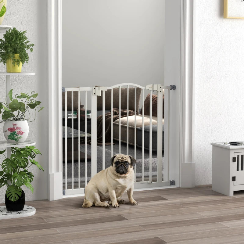 PawHut Metal Adjustable Pet Gate Safety Barrier with Auto-Close Door - White (74-94cm) - ALL4U RETAILER LTD