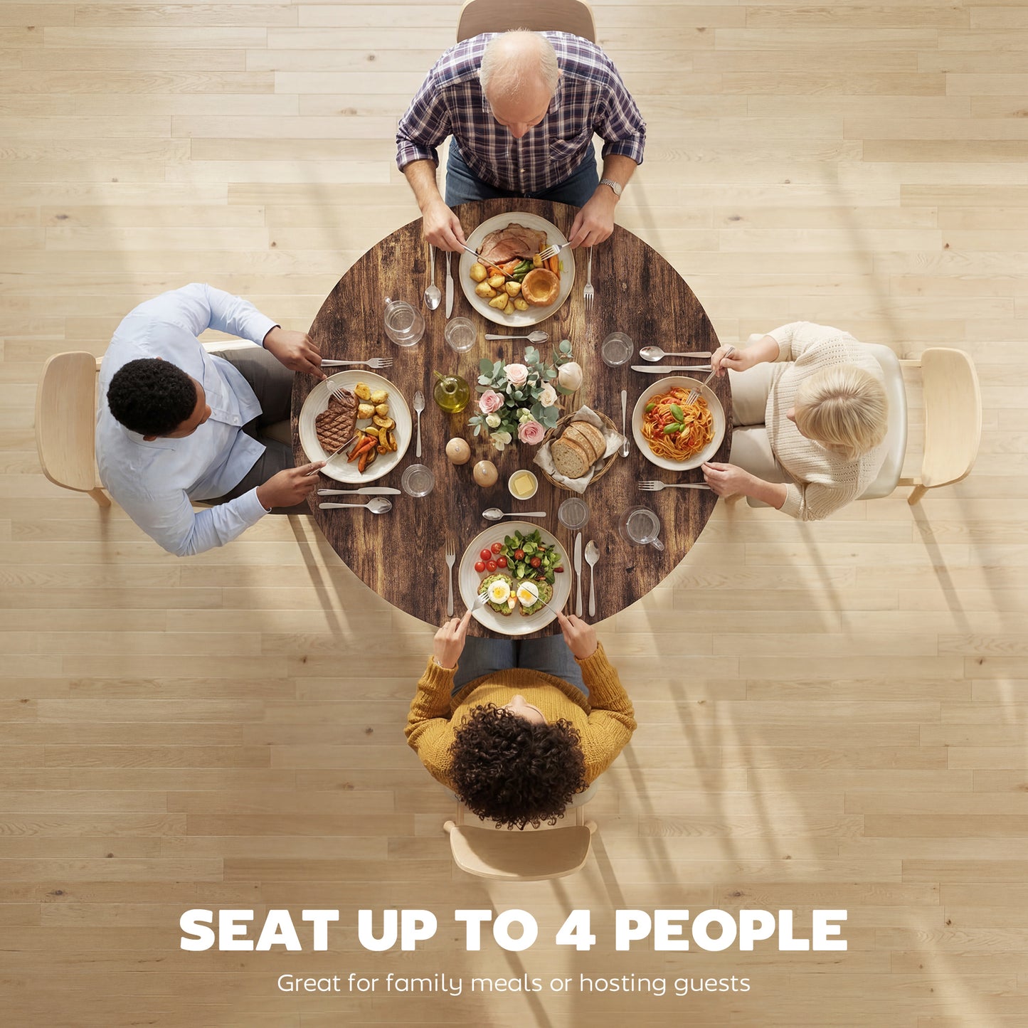 HOMCOM Round Dining Table 100 Cm Seats 4 With Storage Shelf Rustic Brown Industrial Design