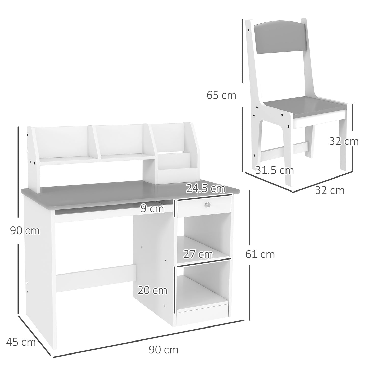 ZONEKIZ Kids Desk Chair Set Storage 5-8 Year Old 2 Pieces Childrens Table Grey - ALL4U RETAILER LTD