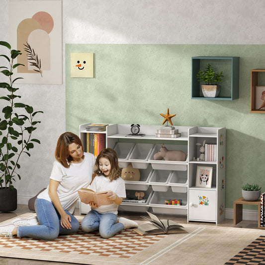AIYAPLAY 3 In 1 Kids Toy Organizer And Storage With Eight Removable Bins And Bookshelf White