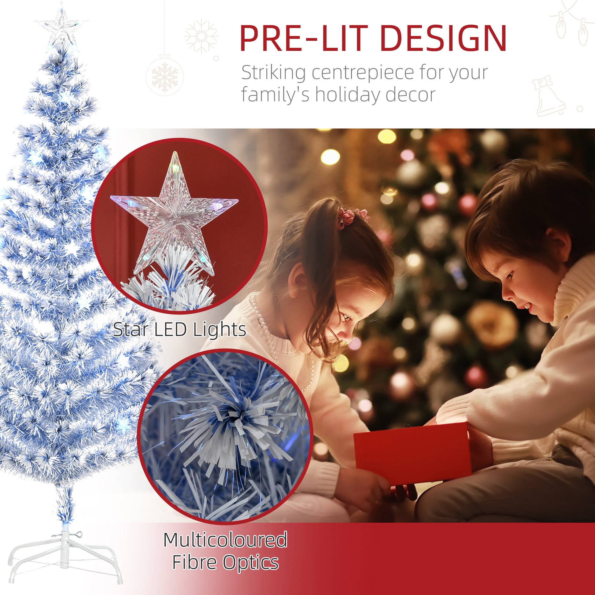 HOMCOM Pre-Lit 6FT White and Blue Fiber Optic Christmas Tree with 26 LED Lights - ALL4U RETAILER LTD