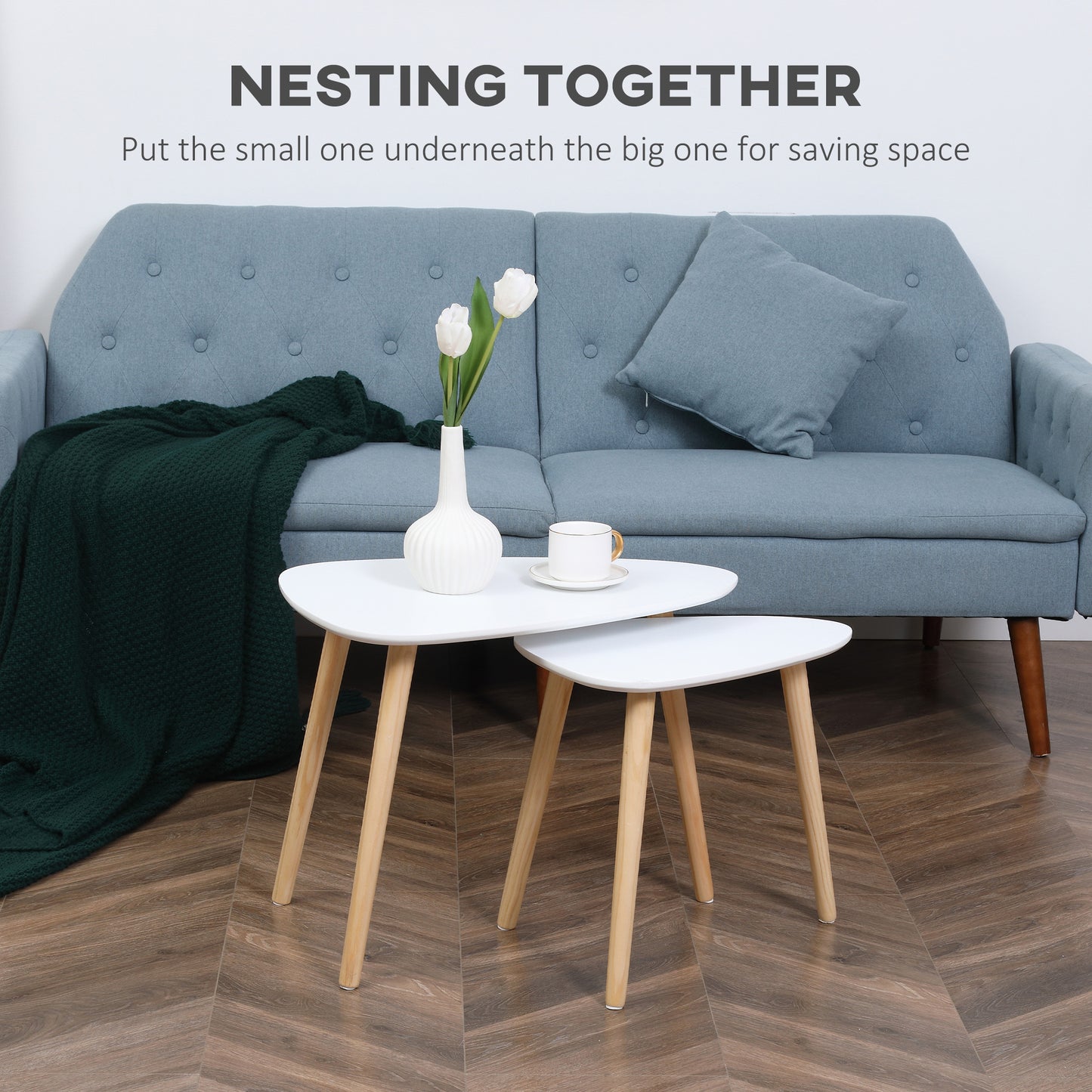 HOMCOM Living Room Furniture Set With Wingback Rocking Chair And Two Nesting Coffee Tables In White And Dark Grey