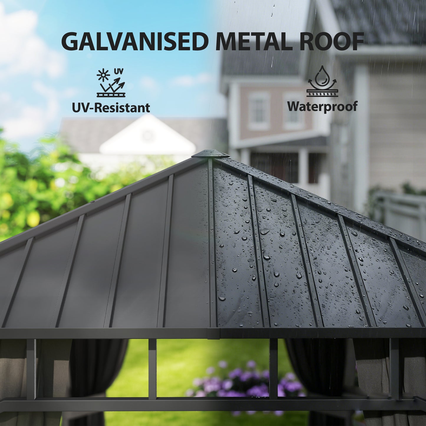Outsunny 2 x 3.5 m Hardtop Gazebo With Galvanised Steel Roof Waterproof Netting And Curtains For Patio Deck Dark Grey