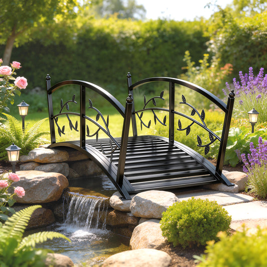 Outsunny 1.2M Metal Garden Bridge With Safety Railings For Pond And Creek Arch Decorative Footbridge