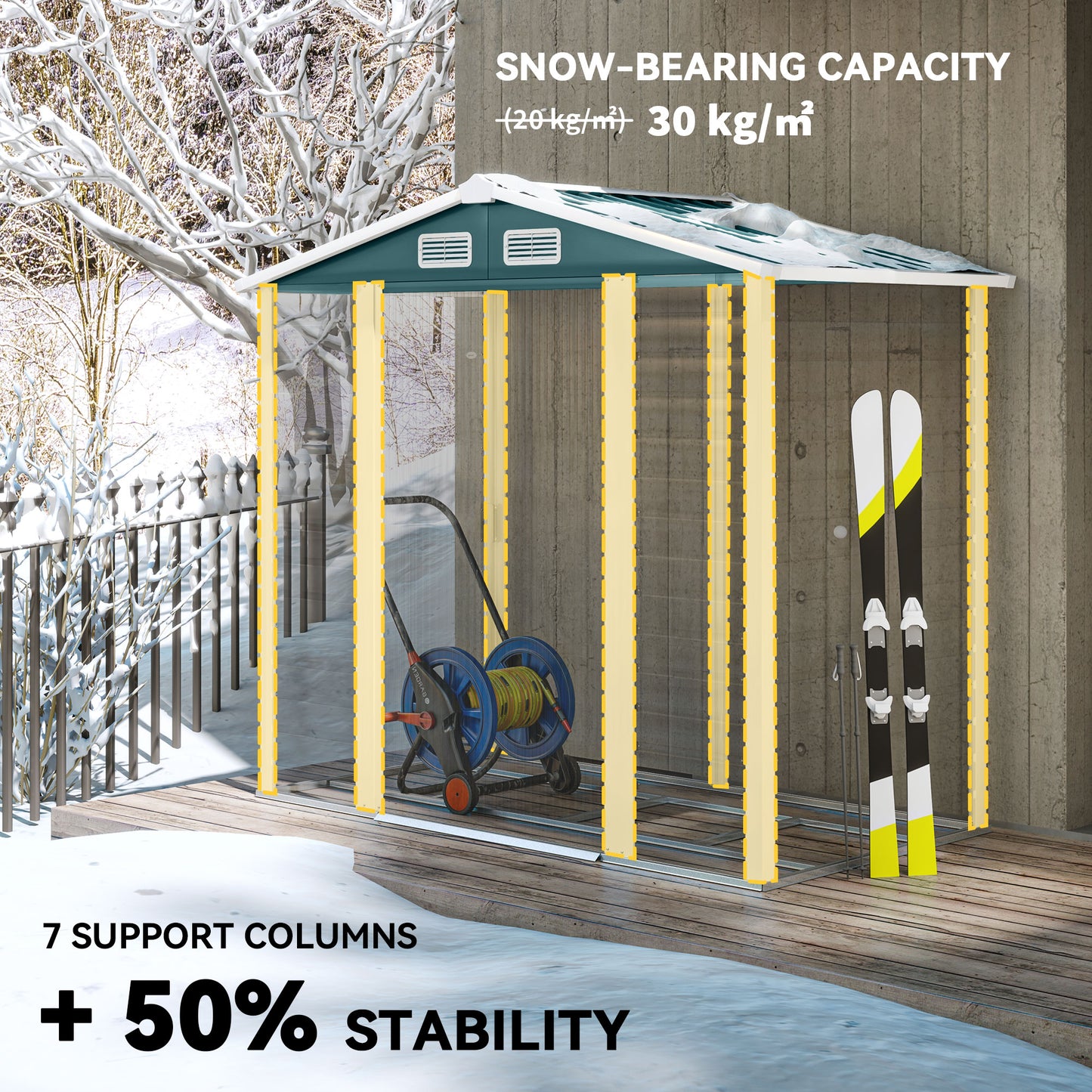 Outsunny 7 x 4 Ft Garden Shed Easy to Assemble Upgraded Galvanised Steel Frame Double Doors Lock Vents Green