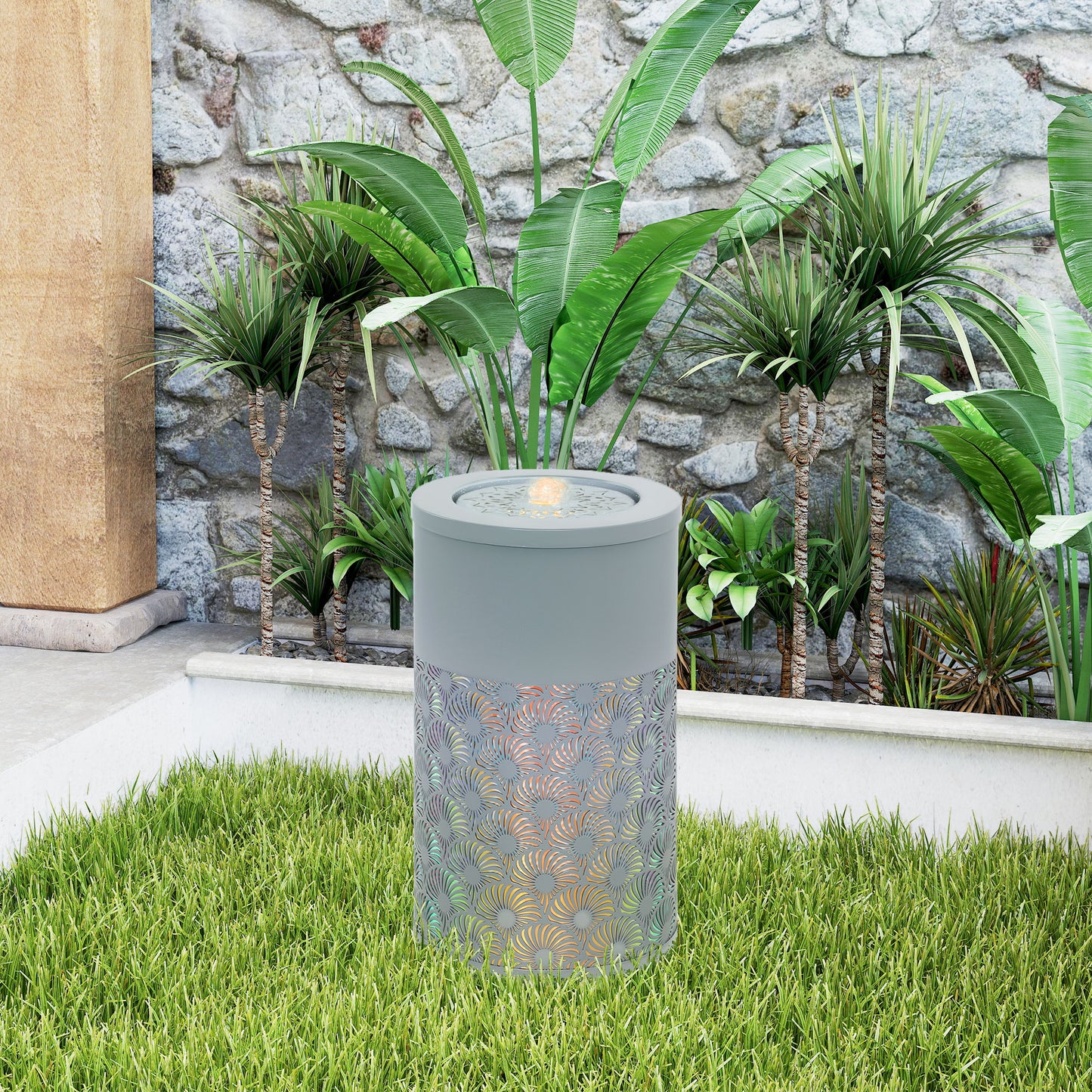 Outsunny 30 cm Tall Garden Waterfall Fountain With LED Lights And Pump For Indoor Outdoor Decor Adjustable Flow