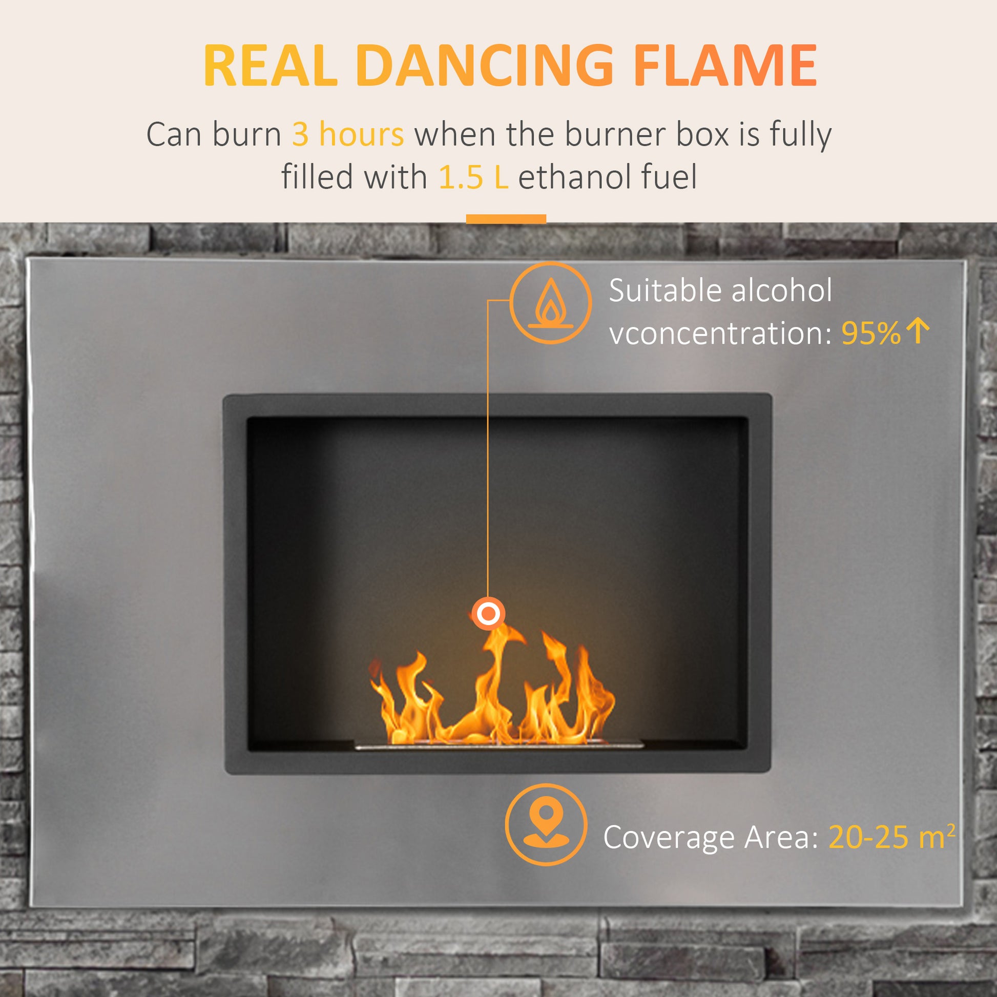 HOMCOM Modern Wall-Mounted Bioethanol Fireplace with Stainless Steel Finish, 1.5L Capacity, 3-Hour Burn Time, Silver - ALL4U RETAILER LTD