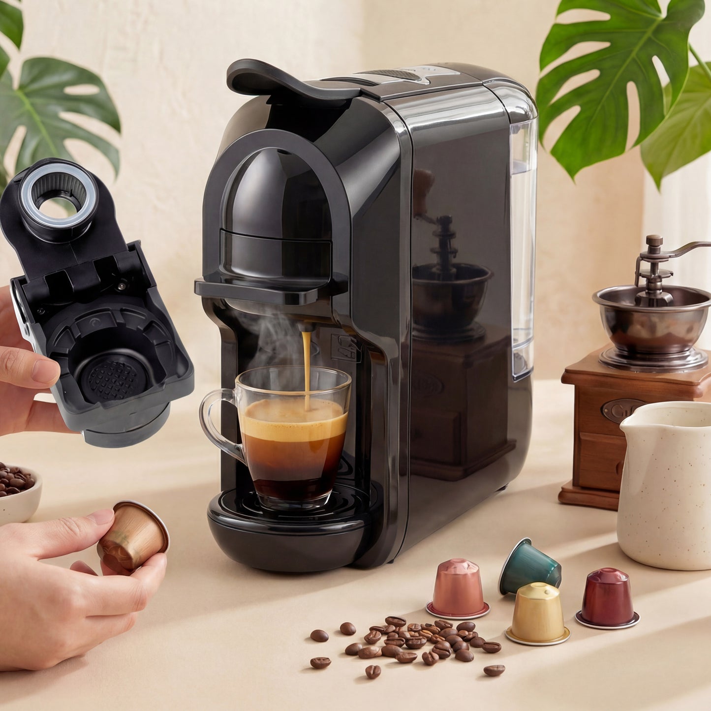 Homcom Semi Automatic Pod Coffee Machine For Nespresso Dolce Gusto Capsules Or Ground Coffee 19 Bar 0.6L