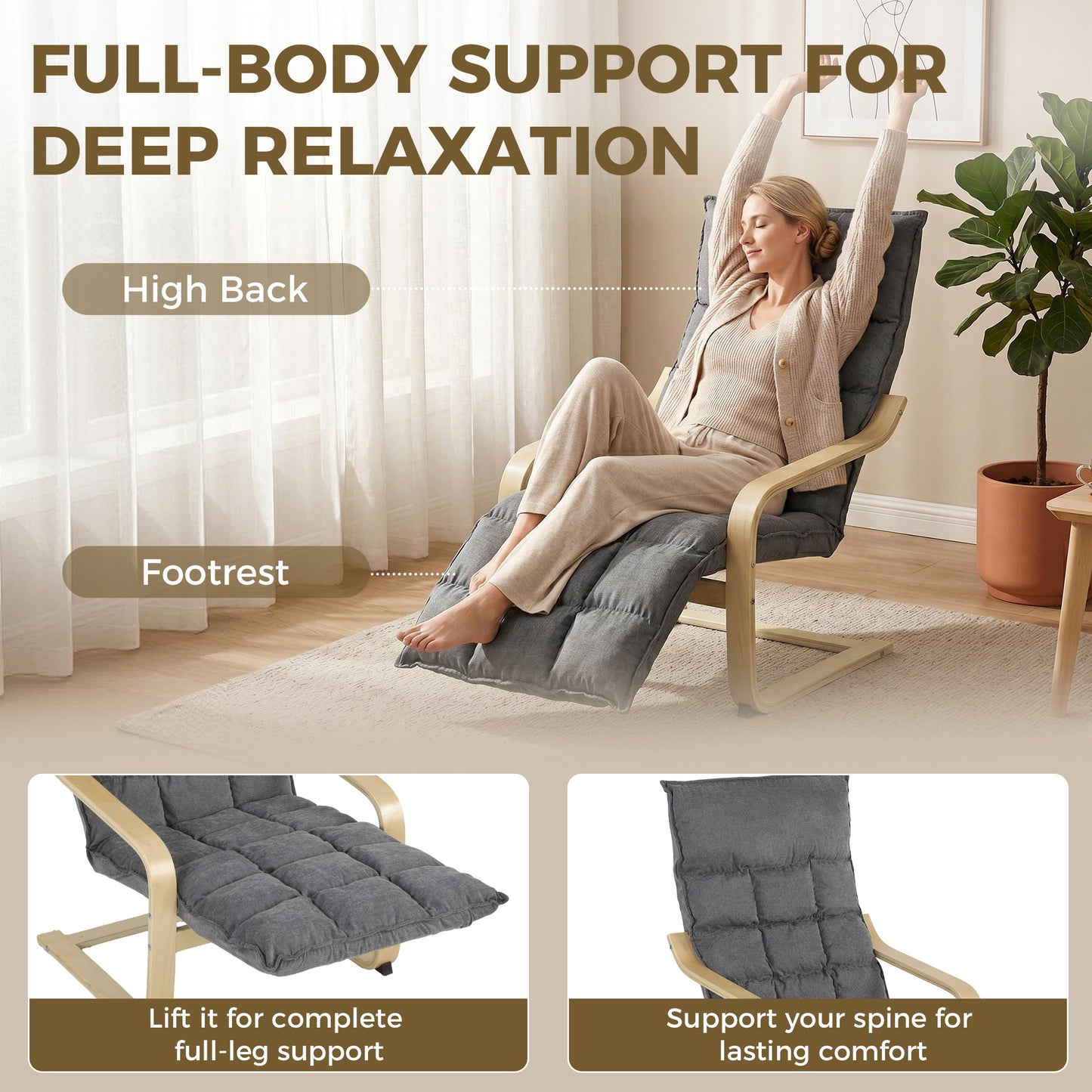 HOMCOM Modern Lounge Chair With Footrest And Plush Cushion In Linen Look Fabric For Relaxing Comfort Grey