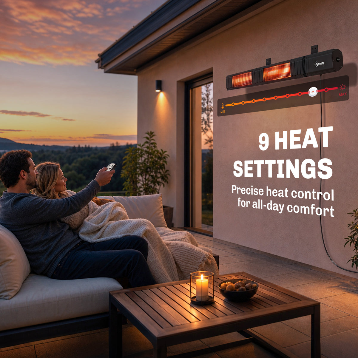 Outsunny 3000W Electric Wall Mounted Infrared Patio Heater With Remote Black