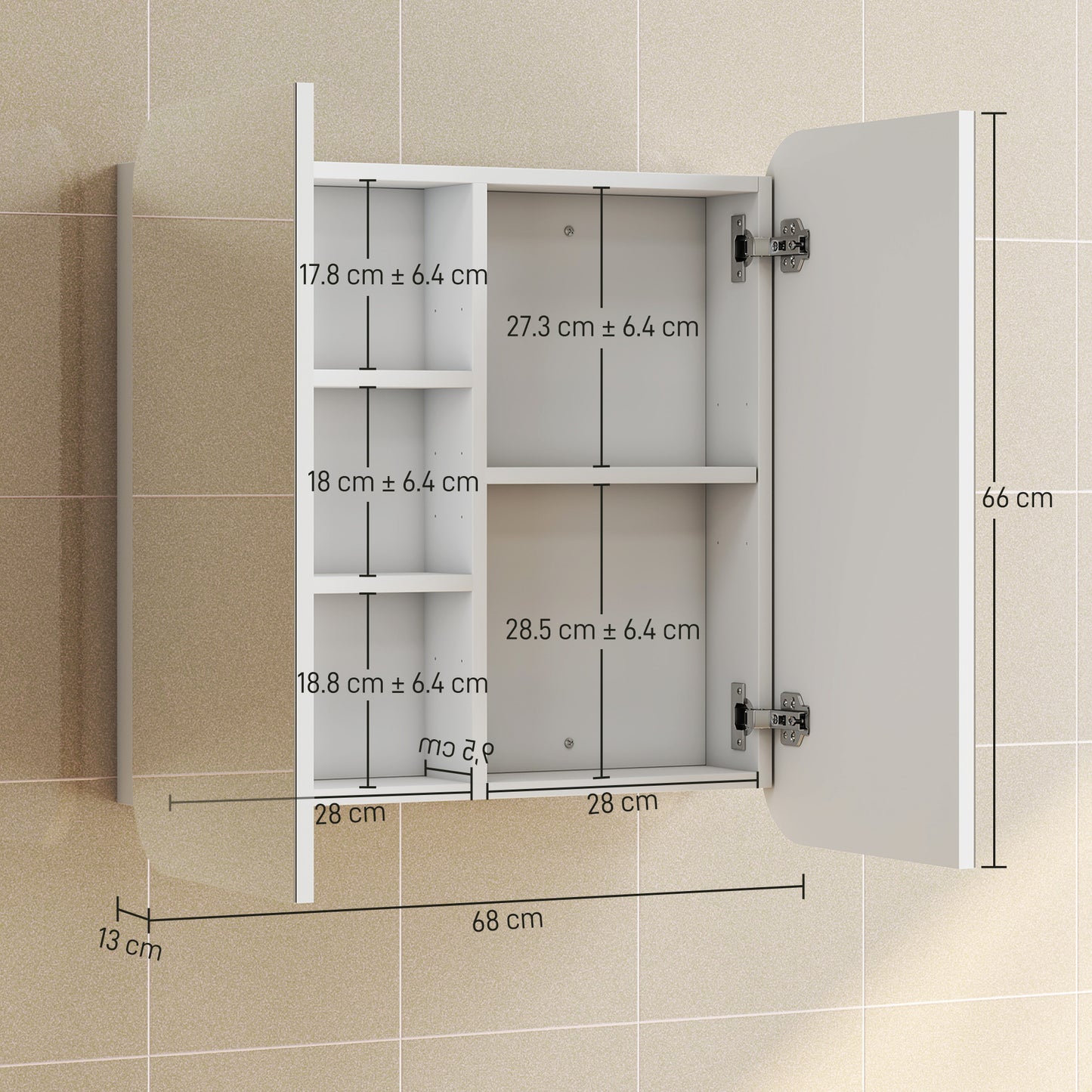 HOMCOM Arched Bathroom Mirror Cabinet With Adjustable Shelves White Wall Mounted