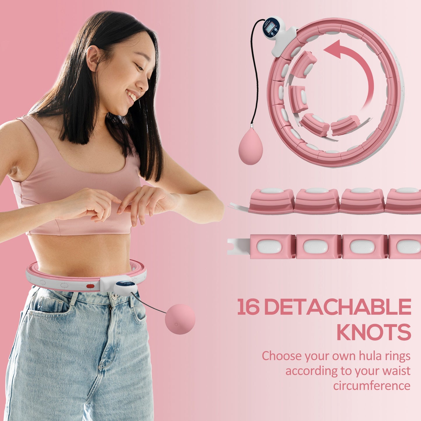 SPORTNOW Smart Weighted Hula Hoop with 360° Massage Ball and Digital Counter - 16 Detachable Sections for Custom Fit - ALL4U RETAILER LTD