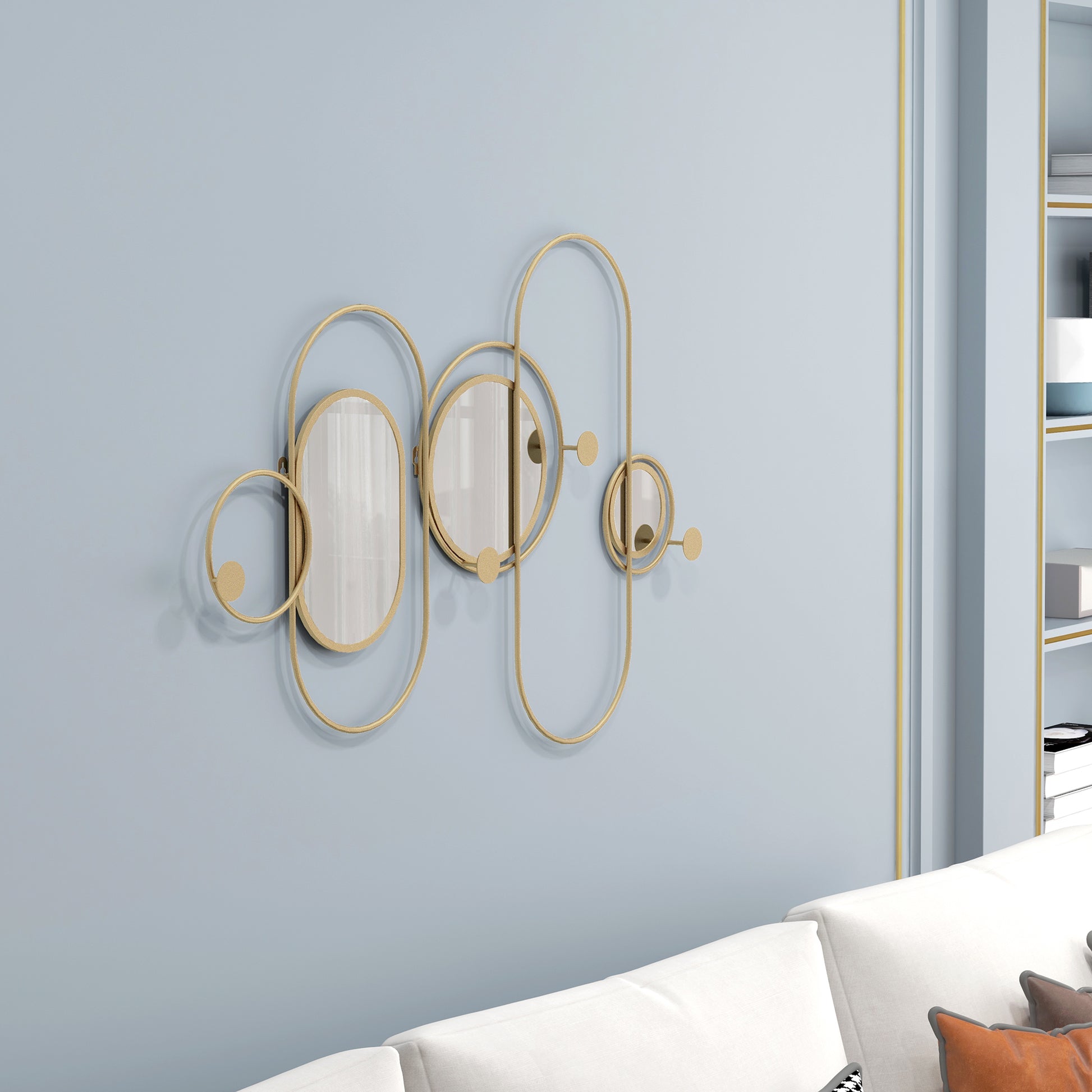 HOMCOM Elegant Gold-Toned Metal Wall Mirror with Coat Hooks for Contemporary Living Spaces - ALL4U RETAILER LTD