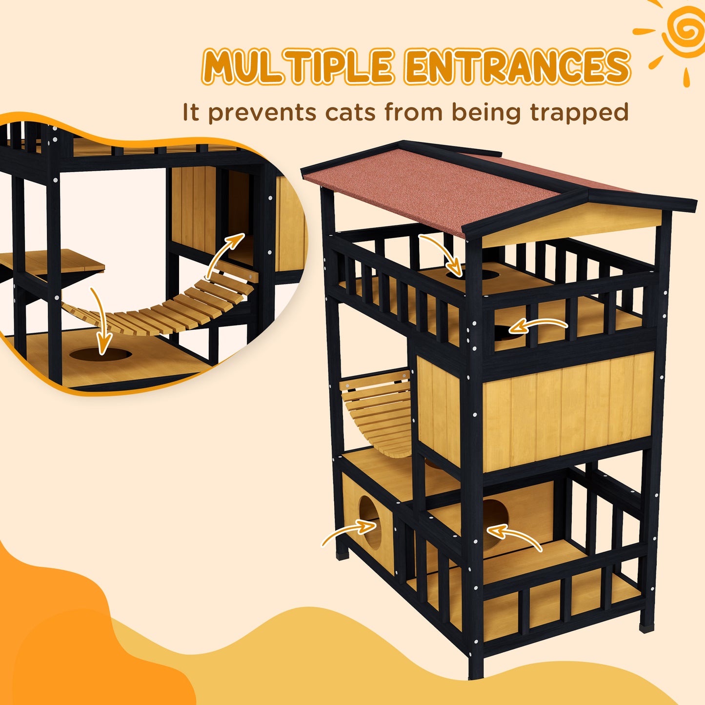 PawHut Multi-Level Outdoor Cat Playground with Suspension Bridge and Escape Routes - ALL4U RETAILER LTD