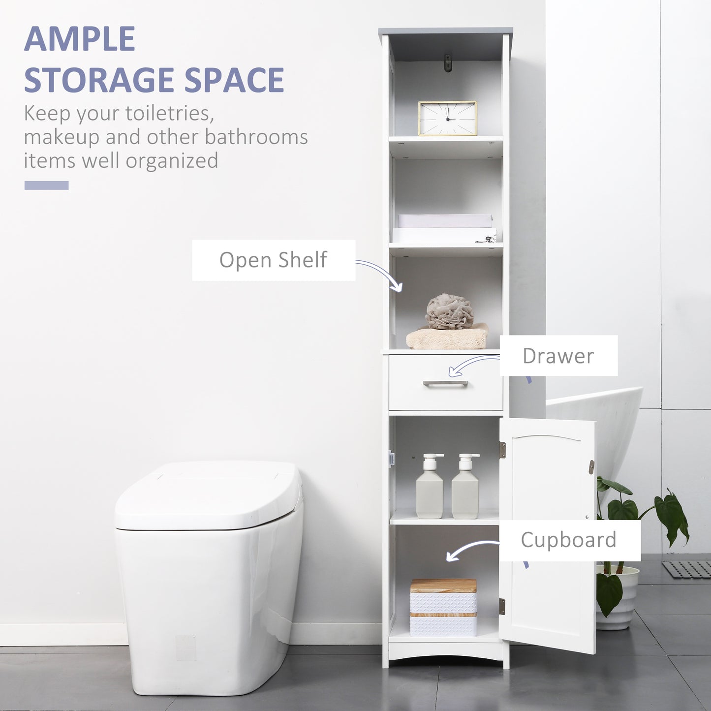 Kleankin Bathroom Furniture Set With Adjustable Shelves Tall Storage Cabinet With Open Shelves And Drawers White