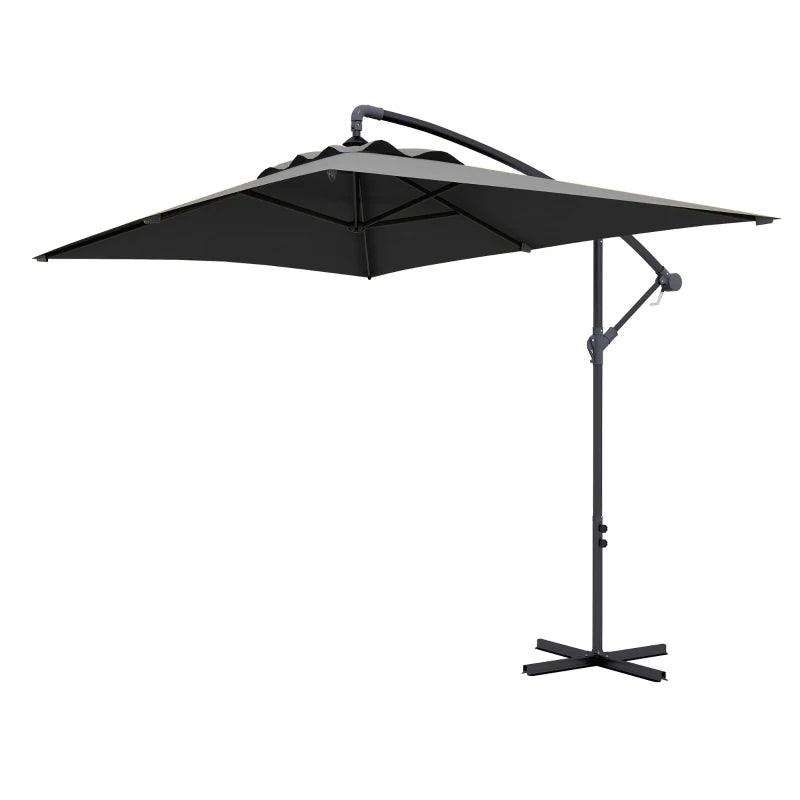 Outsunny 3x2m Cantilever Parasol - Rectangular Hanging Patio Umbrella with Cross Base, Crank Handle, and 6 Ribs - Outdoor Pool, Garden, Balcony Sun Shade - Grey - ALL4U RETAILER LTD