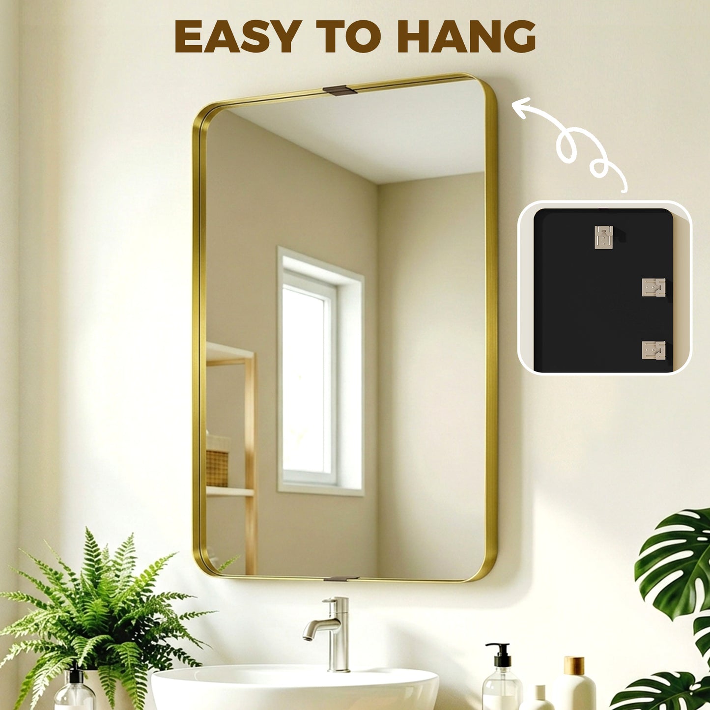 HOMCOM Rectangular Wall Mirror 90 X 60 Cm With Aluminium Alloy Frame And Tempered Glass Gold Tone