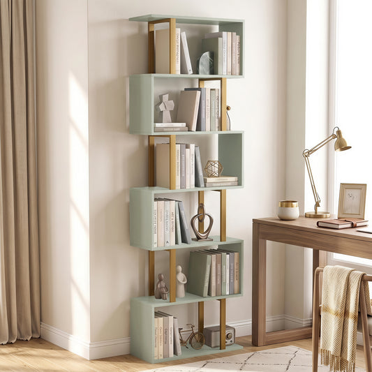 HOMCOM S Shaped Bookshelf 5 Tier Freestanding Storage Shelves With Anti Tip Strap For Living Room Light Green