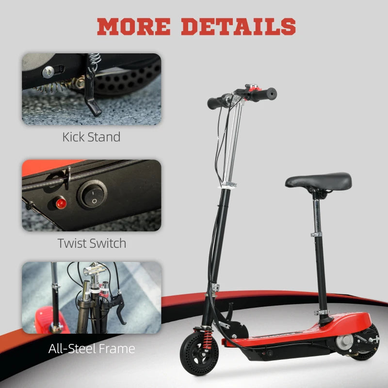 HOMCOM Red Steel Ride-On Powered Scooter: Folding E-Scooter with Warning Bell, 15km/h Maximum Speed - Ideal for 4-14 Years Old