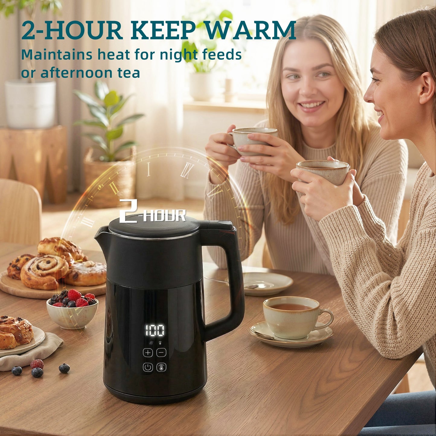 HOMCOM Electric Kettle 1.7L 3kW Fast Boil With UK Strix Thermostat LED Display Keep Warm Black