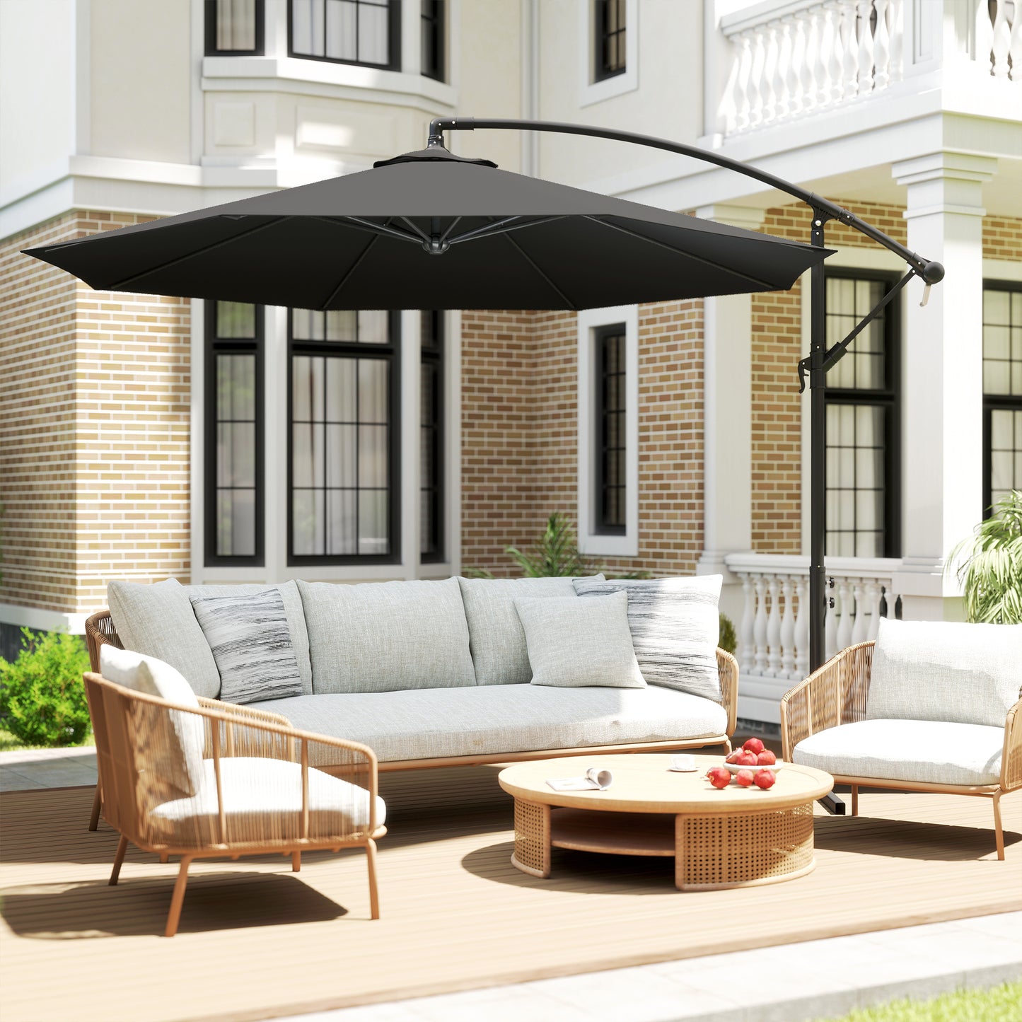 Outsunny 3m Overhanging Cantilever Parasol With Cross Base Black For Patio Garden Sun Shade And Durable Canopy