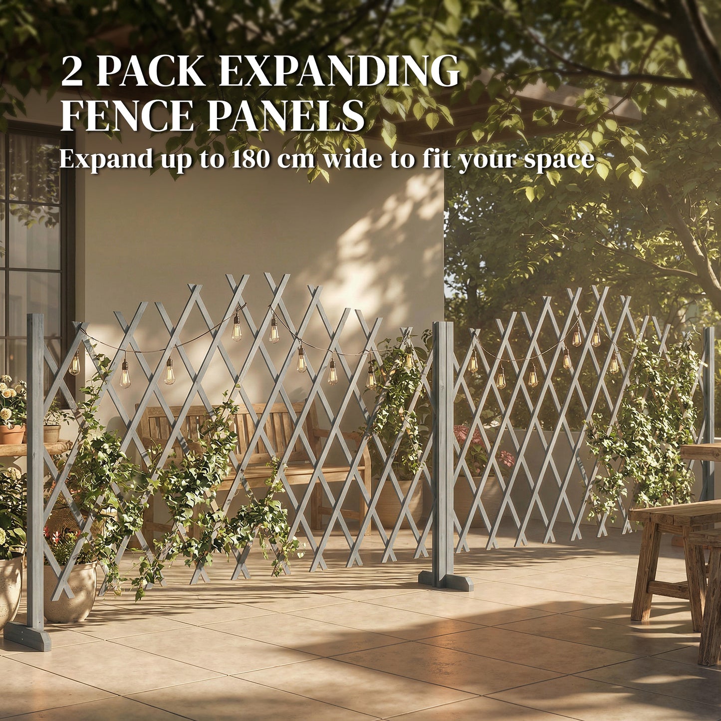 Outsunny 2 Pack Expanding Fence Panels Wooden Freestanding Garden Fence With Stable Feet 180 X 30 X 103cm Dark Grey